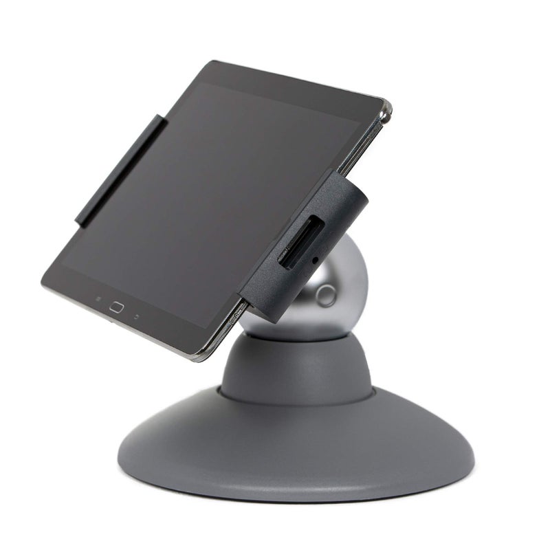 Durable Tablet Holder Motion for Tablets 7-13" Inches - 360 Degrees Rotation - Silver & Charcoal Tablet and Smartphone Holder - Compatible with Apple & Android Devices - Image 1